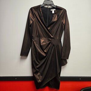 London Times Copper Metallic Wrap Dress 6 Sparkly Cocktail Party Wedding Guest